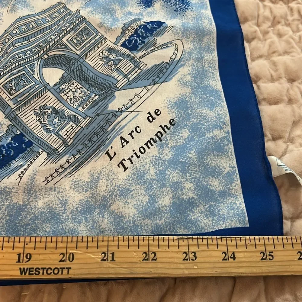 Paris Landmark Silk Scarf - Blue & White